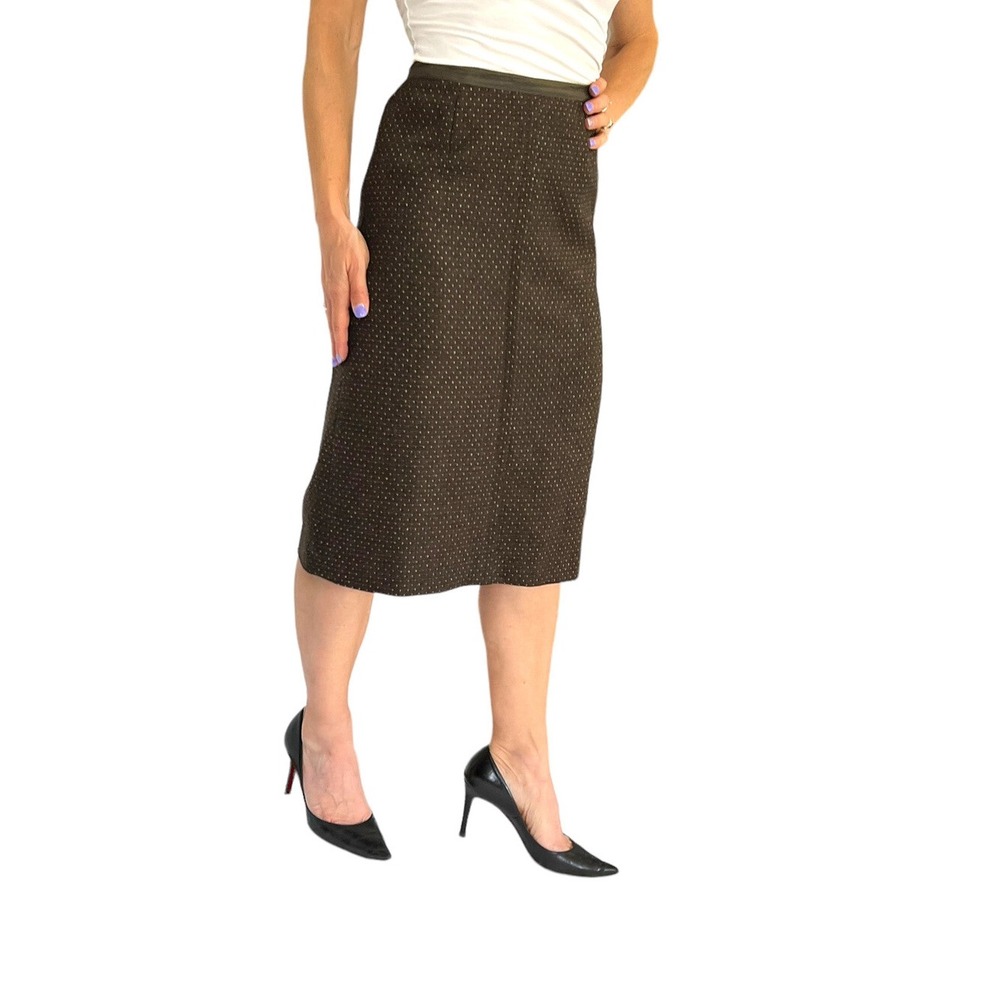 ETRO MILANO BROWN POLKA DOT WOOL STRAIGHT MIDI SKIRT SZ 40 2/4 - Picture 5 of 13